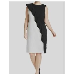 Adrianna Papell Dress Womens Size 4 Black White Ruffle Sleeveless Sheath Elegant
